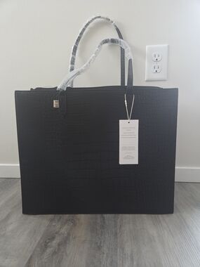 BEIS Black Croc-Embossed Structured Tote
